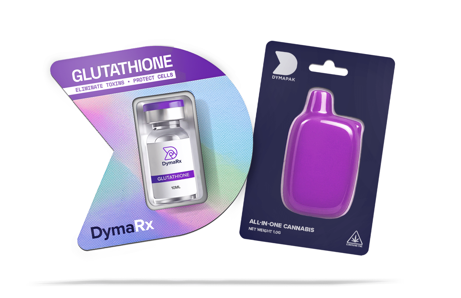 Dymapak custom die cut Safe Card blister package for vials paired with a child-resistant disposable vape blister