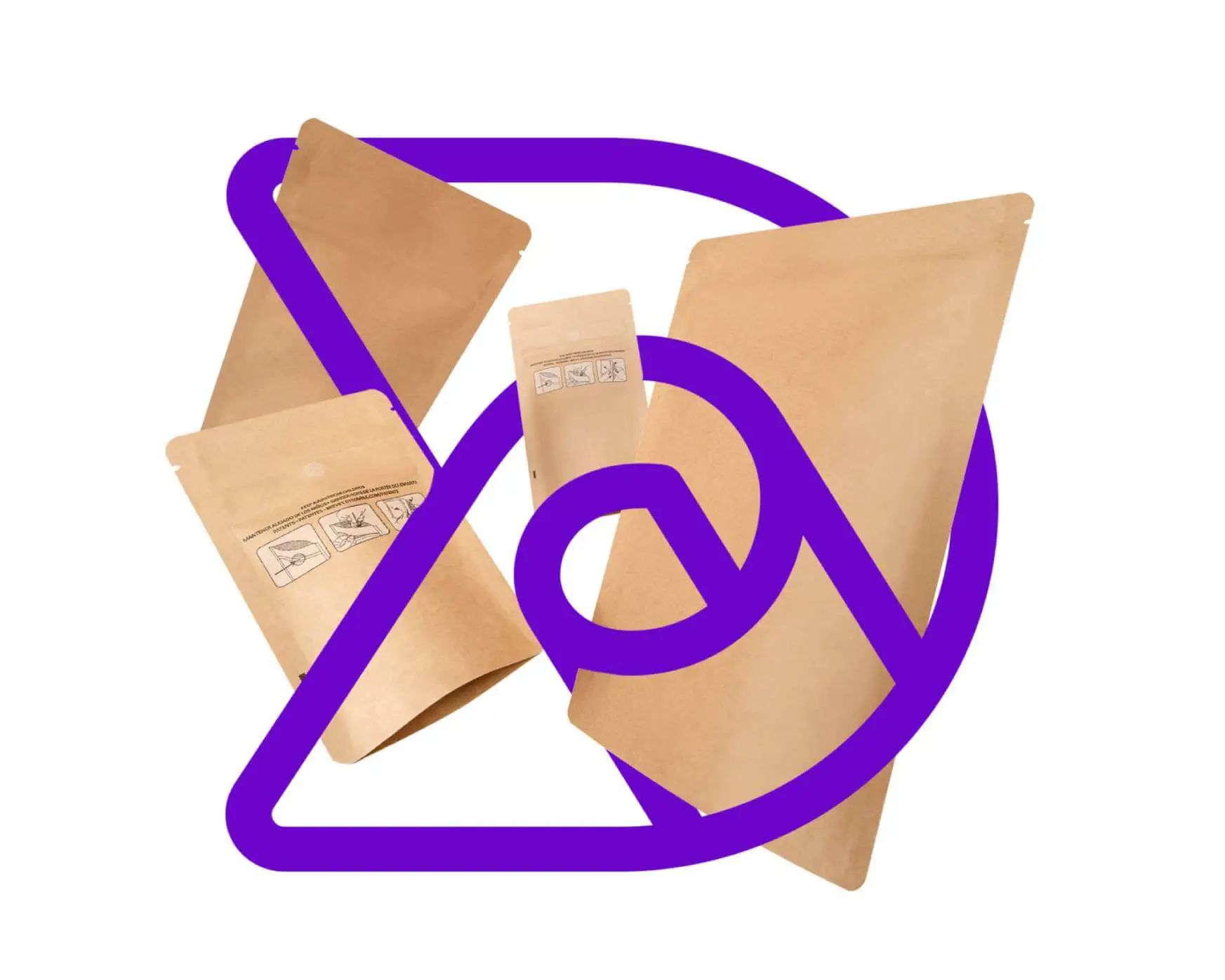 dymapak logomark with kraft securesack pouches