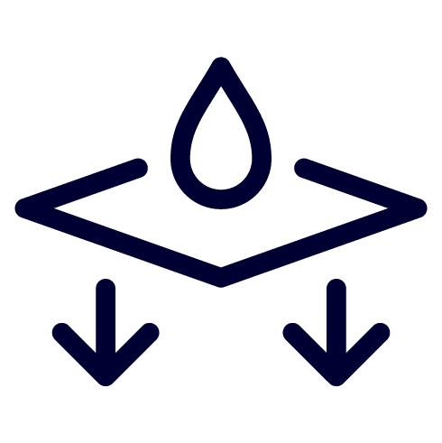 Water droplet on top of square icon, an abstract representation of how Dymapak custom packaging preserves freshness and potency