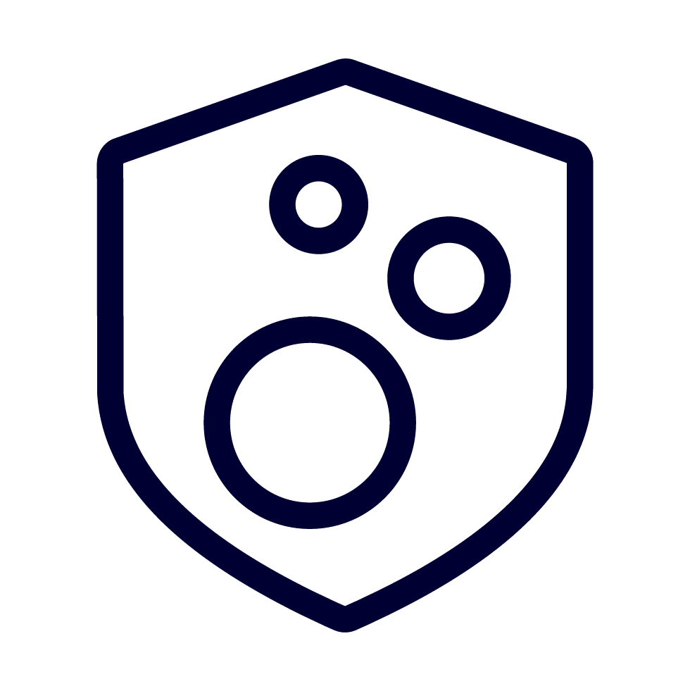 Shield icon with three moisture bubbles inside signifying Dymapak packaging's product preservation qualities