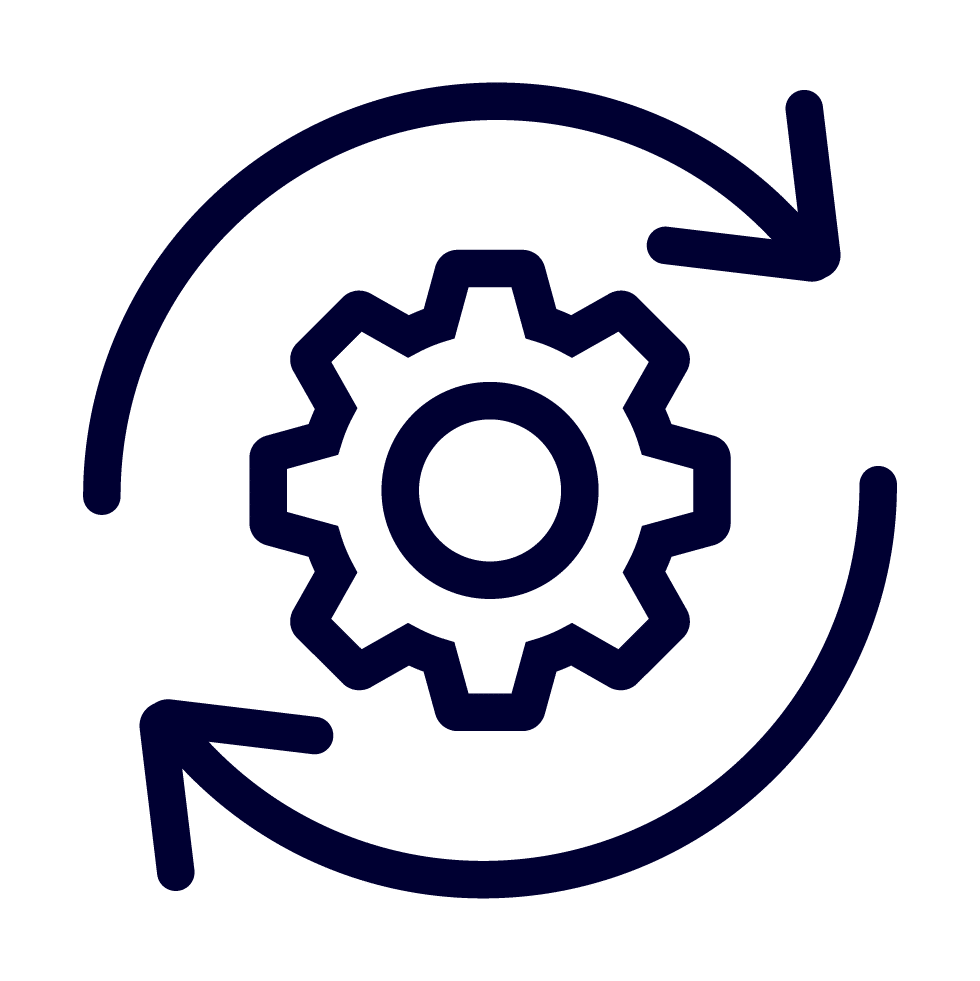 Cog icon inside a circle with arrows on each side signifying Dymapak Child-Resistant tins' resistance to metal fatigue