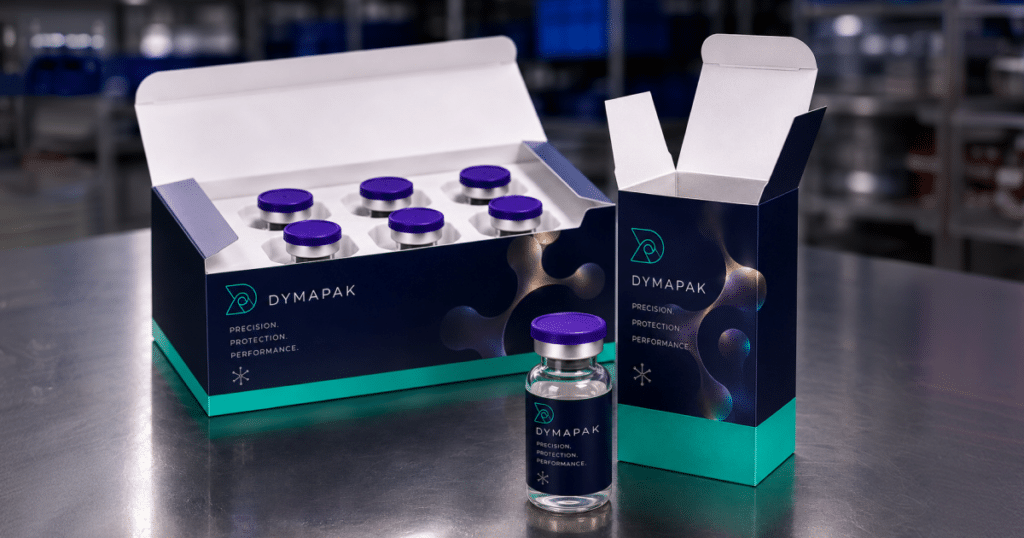 Custom vial packaging for GLP-1s and injectables. Cold-chain-ready cartons with precision-fit inserts, built to pharmaceutical-grade standards by Dymapak.