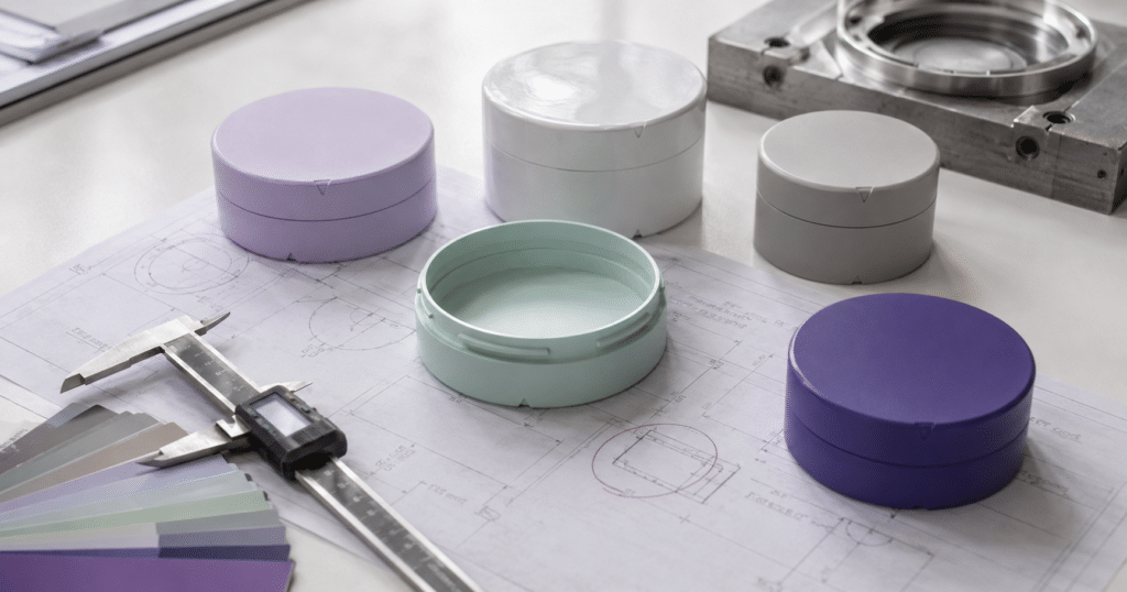 Secure Can Child-Resistant nicotine can prototypes in custom colors and sizes during design review