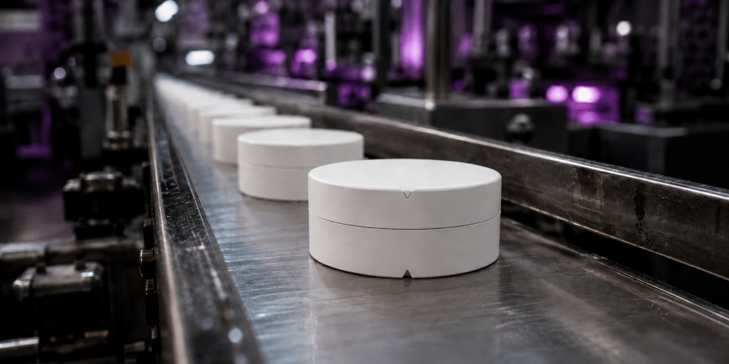 Secure Can Child-Resistant nicotine cans running on a standard filling and labeling line